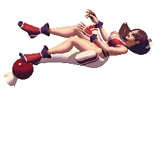 animated animated_gif bare_legs breasts brown_hair cleavage falling high_ponytail japanese_clothes king_of_fighters king_of_fighters_xiii large_breasts long_hair midair ninja no_bra pelvic_curtain pixel_art ponytail revealing_clothes shiranui_mai sideboob tabi