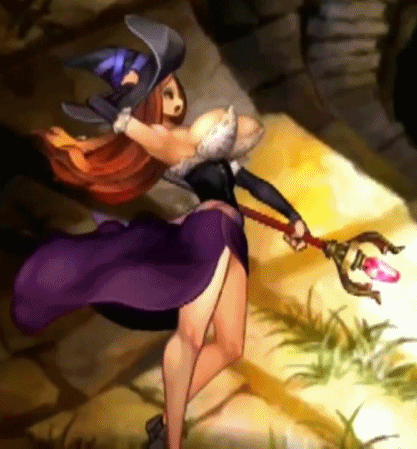 1girl animated animated_gif armpit bare_legs bare_shoulders bounce bouncing_breasts breasts brown_hair curvy detached_sleeves dragon's_crown dress female hand_on_head hat hips holding huge_breasts lace legs long_hair long_skirt open_mouth outdoors side_slit skirt solo sorceress sorceress_(dragon's_crown) staff standing thighs vanillaware wide_hips wind witch_hat