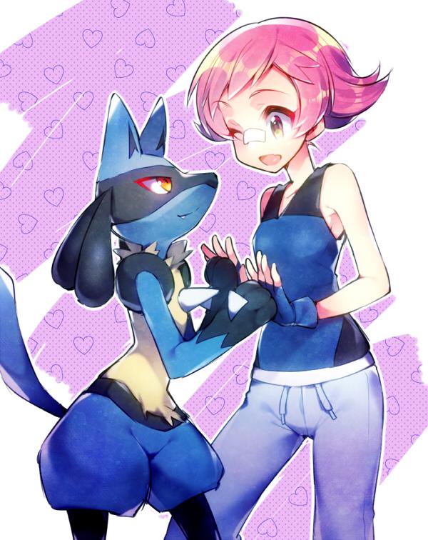 1girl gym_leader lucario nintendo noni-nani pokemon smile sumomo_(pokemon)