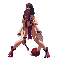 animated animated_gif bare_legs bouncing_breasts breasts brown_hair cleavage high_ponytail japanese_clothes king_of_fighters king_of_fighters_xiii large_breasts long_hair ninja no_bra pelvic_curtain pixel_art ponytail revealing_clothes shiranui_mai sideboob tabi