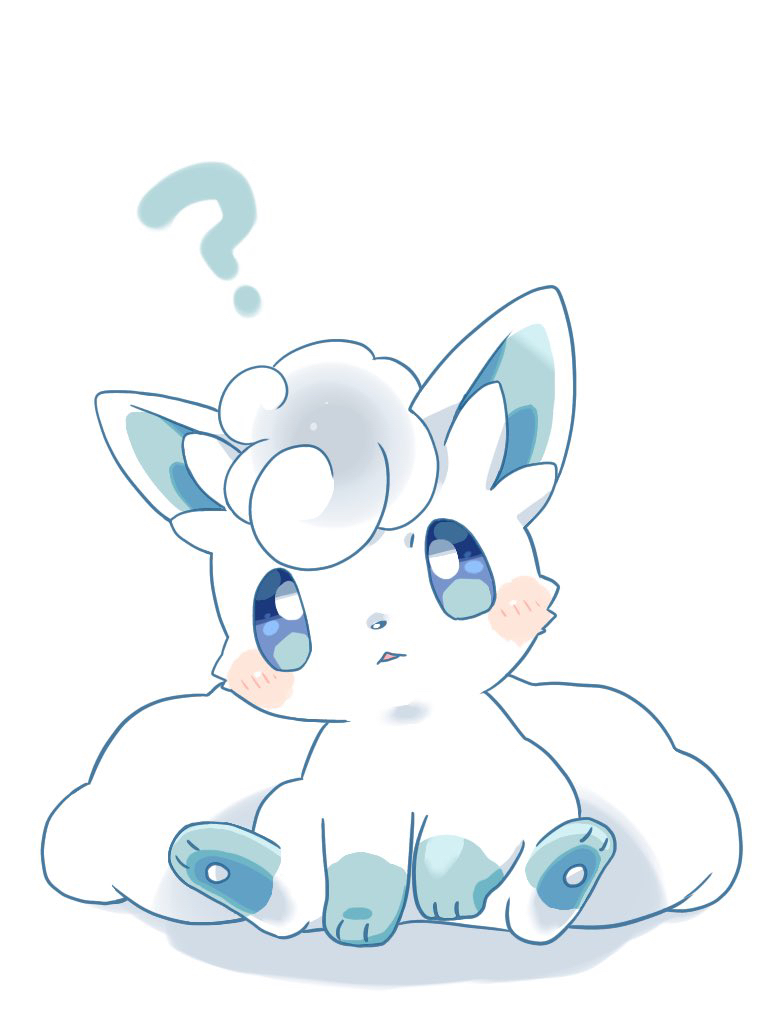 ? alolan_vulpix blue_eyes blush chibi commentary_request kana_(maple926) long_sleeves no_humans open_mouth parted_lips pokemon shadow simple_background sitting toes vulpix white_background
