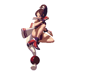animated animated_gif bare_legs breasts brown_hair cleavage fan high_ponytail japanese_clothes kicking king_of_fighters king_of_fighters_xiii large_breasts long_hair midair ninja no_bra pelvic_curtain pixel_art ponytail revealing_clothes shiranui_mai sideboob tabi