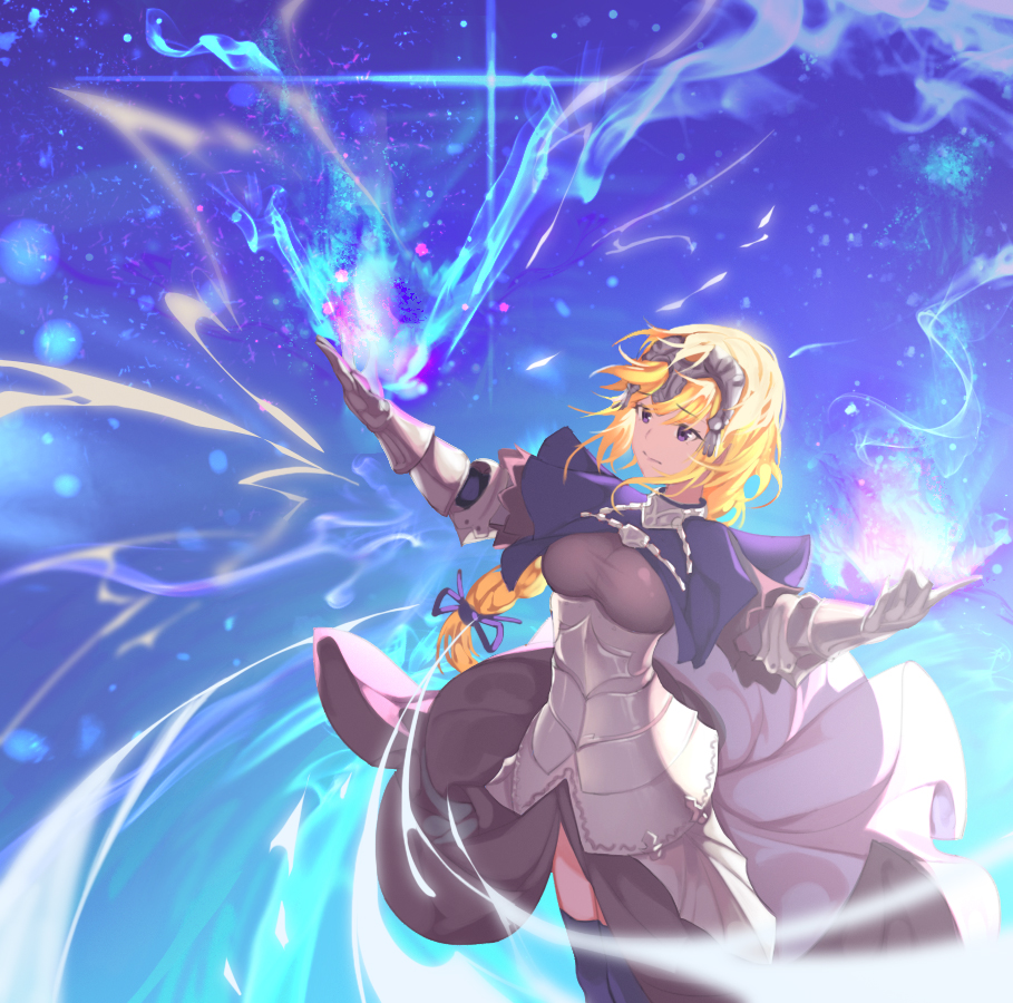 1girl aowltus209 armor blonde_hair braid fate/apocrypha fate/grand_order fate_(series) headpiece long_hair ruler_(fate/apocrypha) solo thigh-highs thighs type-moon violet_eyes waist_cape