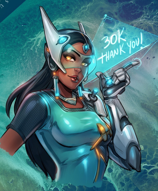 ! 1girl black_hair dark_skin english female long_hair overwatch reiq shiny shiny_clothes solo symmetra_(overwatch) upper_body