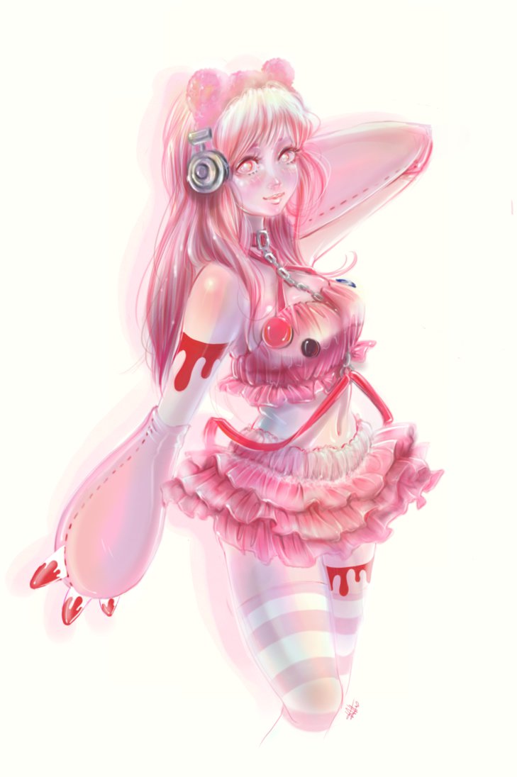 1girl breasts headphones large_breasts nitroplus pink_hair red_eyes smile solo super_sonico