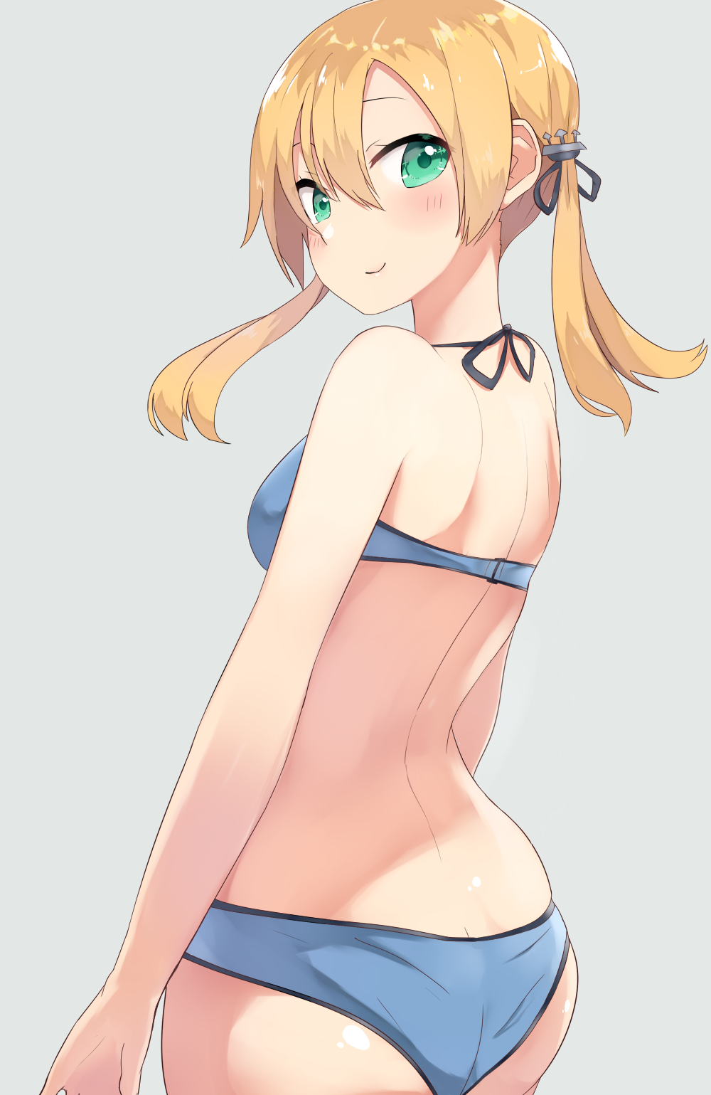 1girl ass bikini blonde_hair butt_crack from_behind green_eyes highres ichijou_(kr_neru0) kantai_collection long_hair looking_back low_twintails prinz_eugen_(kantai_collection) swimsuit twintails