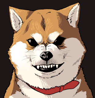 aaru_(tenrake_chaya) black_background black_eyes brown_fur collar dog_collar face fur looking_at_viewer lowres no_humans open_mouth portrait sharp_teeth shiba_inu simple_background teeth troll_face whiskers