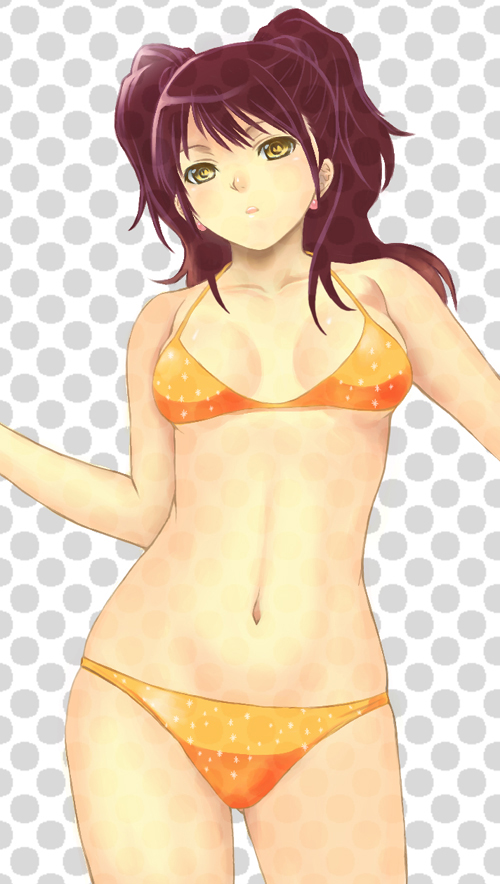 breasts brown_hair dark_persona hijiri_ruka kujikawa_rise midriff navel persona persona_4 swimsuit twintails yellow_eyes