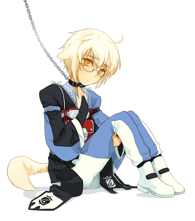 animal_ears bad_id blonde_hair chain chains collar male meimone morichika_rinnosuke short_hair solo tail touhou yellow_eyes