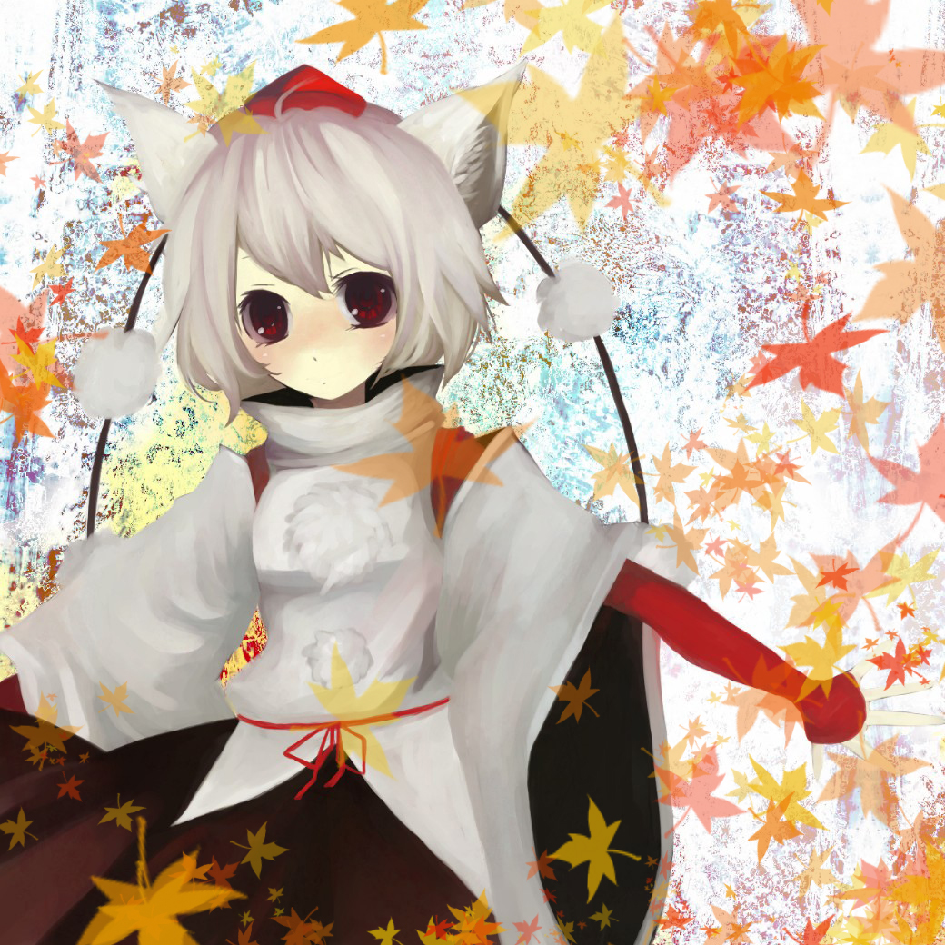 belt hat inubashiri_momiji outstretched_arms red_eyes short_hair spread_arms swami tokin_hat touhou wolf_ears