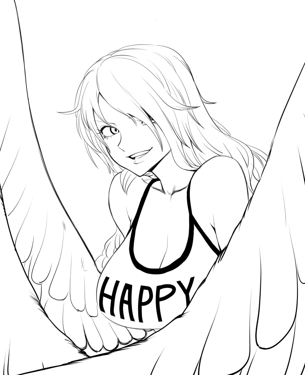 1girl breasts female harpy highres huge_breasts md5_mismatch monet_(one_piece) monochrome monster_girl one_piece solo space_jin white_background