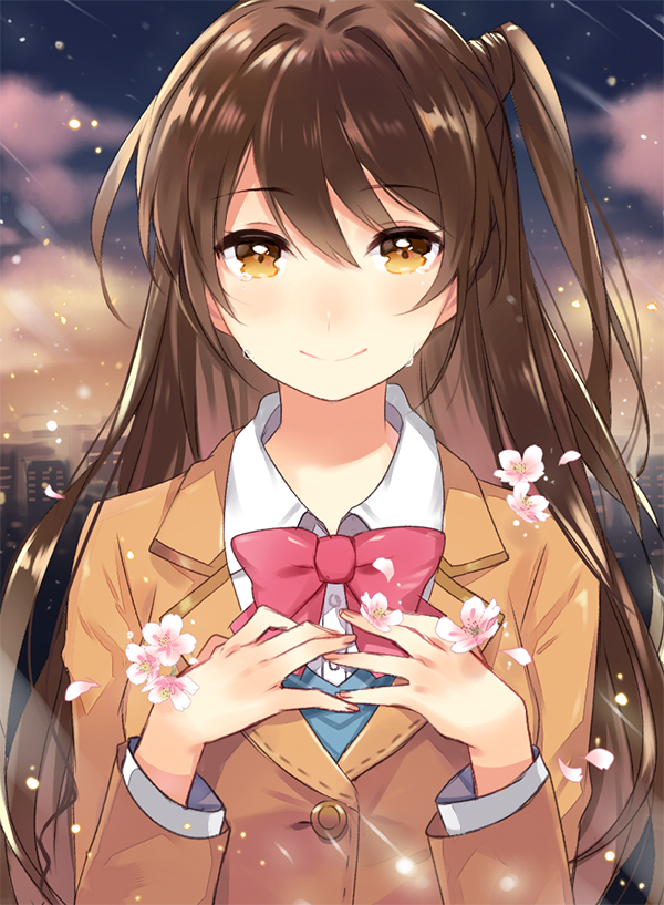 blush brown_eyes brown_hair crying idolmaster idolmaster_cinderella_girls long_hair seifuku shimamura_uzuki smile