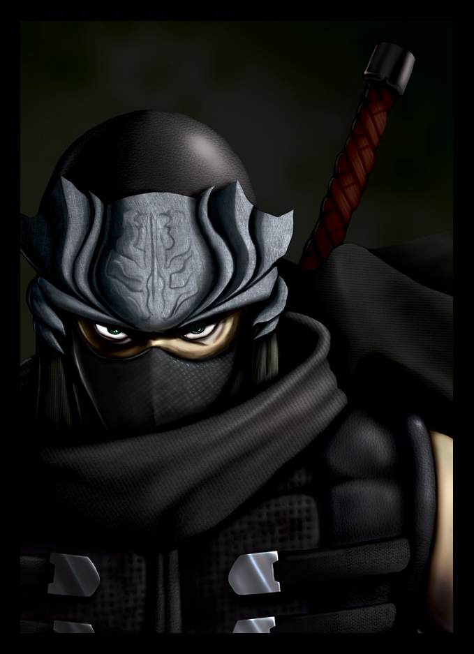 1boy dead_or_alive green_eyes looking_at_viewer male_focus mask night ninja ninja_gaiden ryu_hayabusa weapon