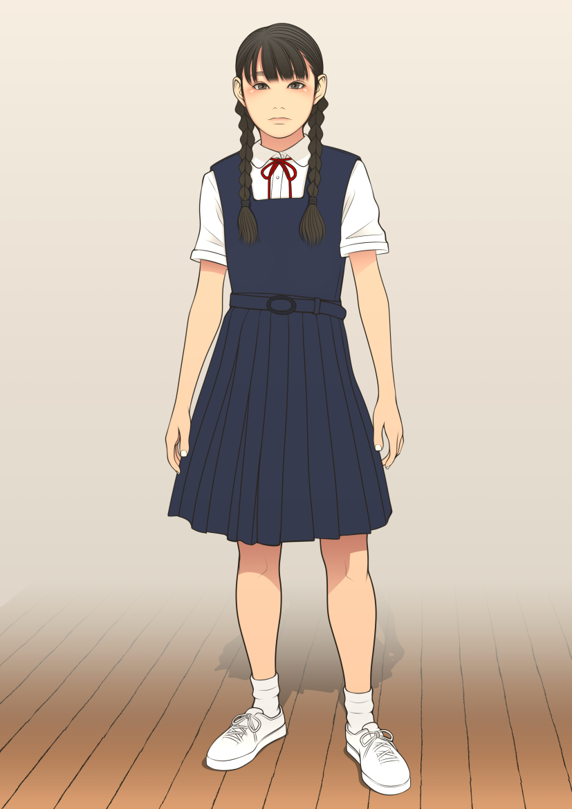 1girl black_hair flat_chest school_uniform shinchou_ni_kansuru_kousatsu standing