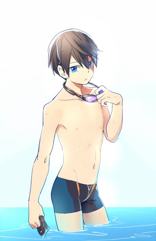 1boy high_speed! male_focus nanase_haruka_(free!) swim_trunks tagme topless