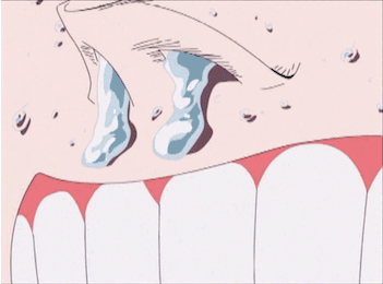 1boy animated animated_gif bandanna blonde_hair bloodshot_eyes close-up enel eye_pop face one_piece open_mouth snot solo sweat tagme teeth tongue