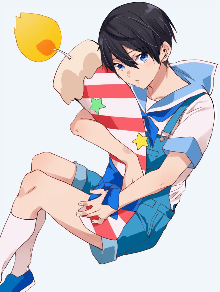 1boy high_speed! male_focus nanase_haruka_(free!) sailor_uniform shouno_kotarou suspenders