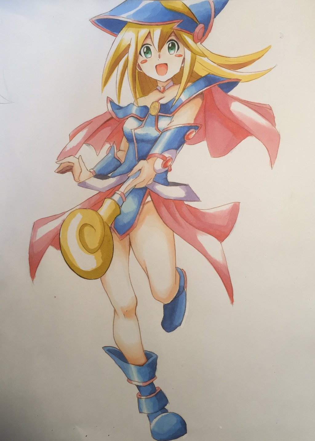 1girl artist_request bare_legs breasts dark_magician_girl duel_monster female legs long_hair smile traditional_media yu-gi-oh! yuu-gi-ou_duel_monsters