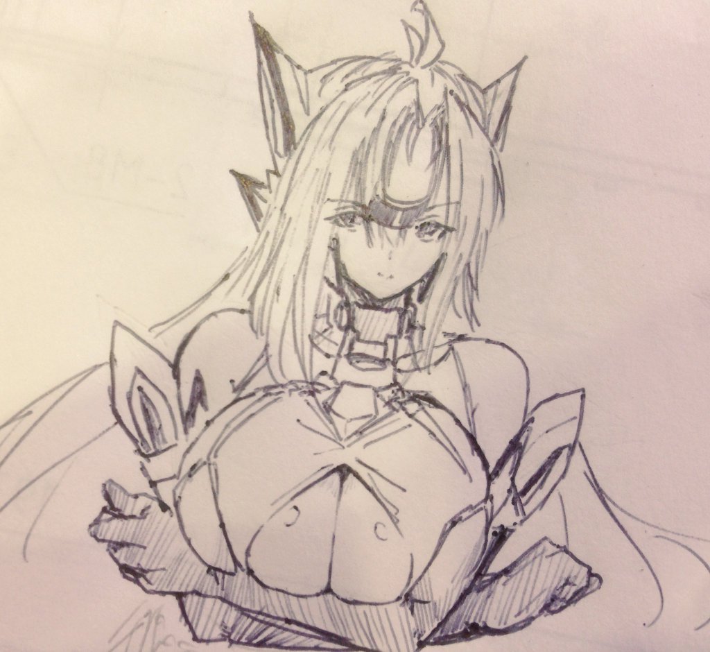 1girl breasts female kos-mos large_breasts long_hair monochrome negresco sketch xeno_(series) xenosaga