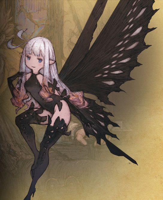 1girl anne_(bravely_second) blue_eyes bravely_second fairy high_heels looking_at_viewer official_art pointy_ears white_hair wings