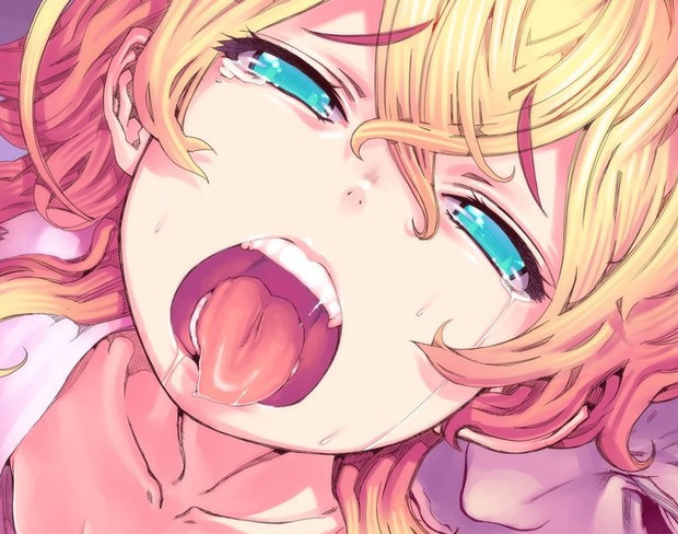 1girl blonde_hair blue_eyes collarbone drooling eyebrows_visible_through_hair female honzawa_yuuichirou open_mouth solo tears teeth tongue tongue_out