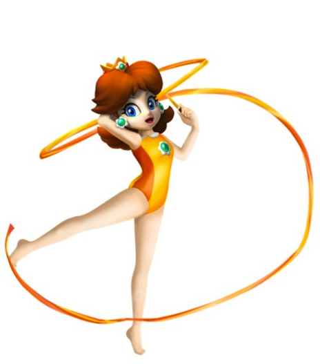 1girl 3d barefoot full_body leotard mario_&amp;_sonic_at_the_london_2012_olympic_games mario_&amp;_sonic_at_the_olympic_games nintendo official_art princess_daisy super_mario_bros.