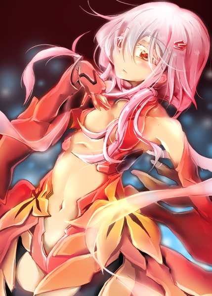 bare_shoulders breasts center_opening cleavage elbow_gloves gloves guilty_crown navel pink_hair red_eyes reku yuzuriha_inori