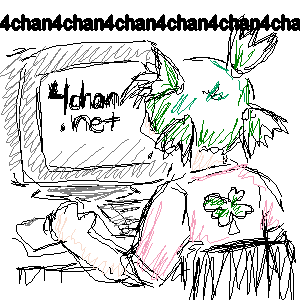 1girl 4chan computer female keyboard partially_colored solo text