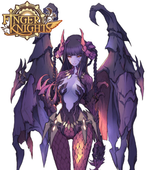 1girl animated animated_gif bangs black_hair blunt_bangs breasts cropped_legs female horns long_hair monster_girl scales simple_background solo tail white_background wings yellow_eyes