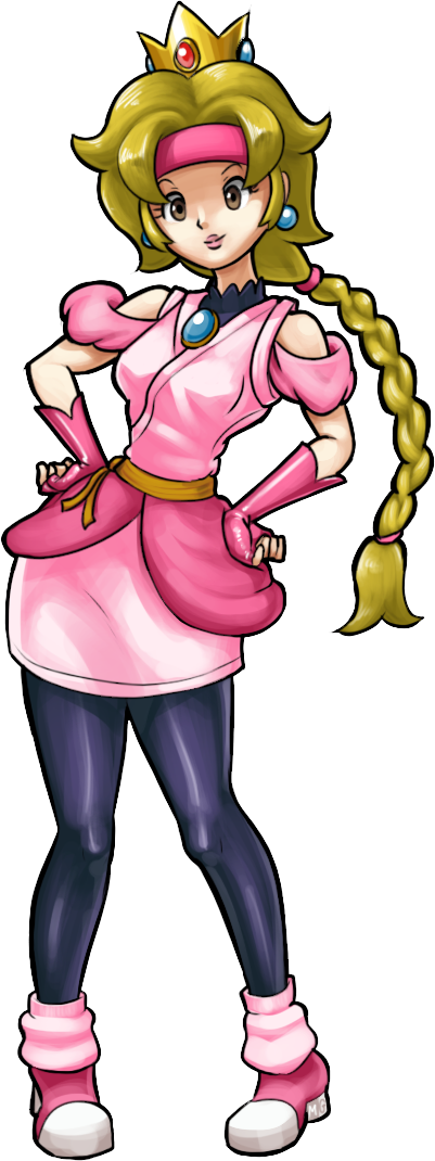 1girl blonde_hair crown ponytail princess_peach super_mario_bros. wide_hips