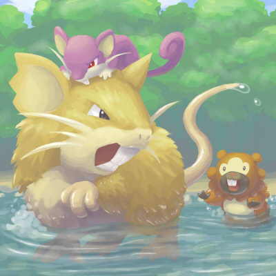 bidoof daphnia no_humans pokemon raticate rattata water