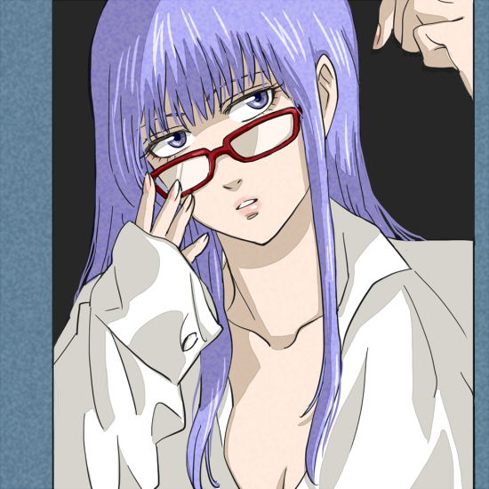 1girl 3mm gintama glasses long_hair purple_hair sarutobi_ayame solo violet_eyes