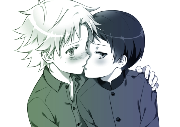 2boys child craig_tucker incipient_kiss male_focus monochrome multiple_boys simple_background south_park tweek_tweak white_background yaoi yo_shiba_osamu