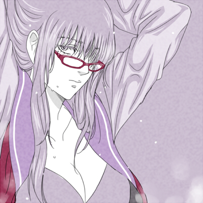 1girl 3mm breasts cleavage female gintama glasses hair_over_one_eye long_hair mole mole_under_eye partially_colored purple_hair sarutobi_ayame solo violet_eyes wet