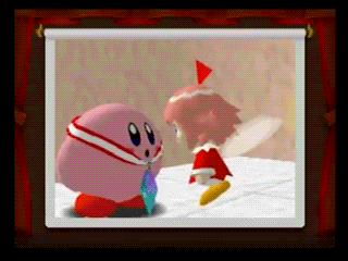 3d 90s animated animated_gif fairy kirby kirby_(series) kirby_64 kiss ribbon_(kirby) surprised