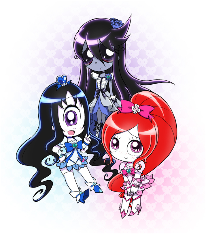 3girls cosplay heartcatch_precure! iris_(ruby_gloom) misery_(ruby_gloom) multiple_girls precure ruby_gloom ruby_gloom_(character)