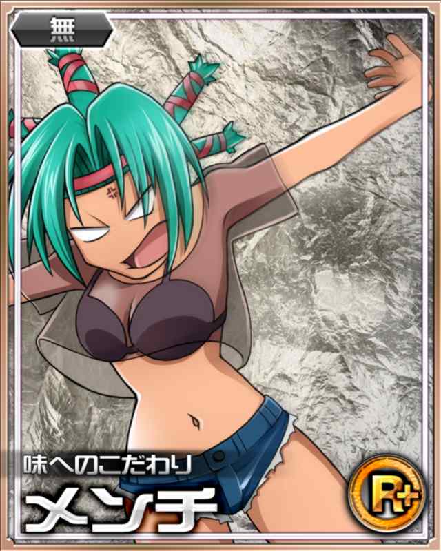 1girl angry breasts card_(medium) female green_eyes green_hair hunter_x_hunter legs menchi_(hunter_x_hunter) short_shorts shorts smile