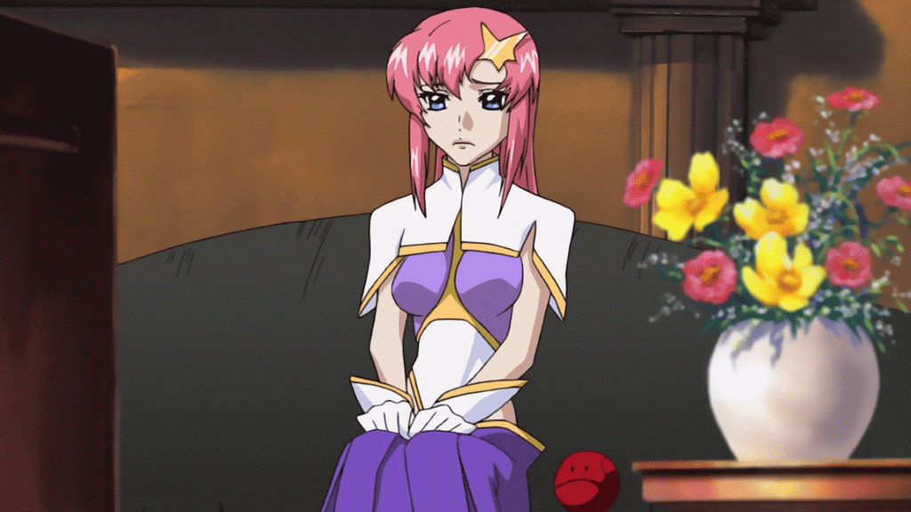 00s 1girl animated animated_gif breasts closed_eyes covered_navel flower gloves gundam gundam_seed gundam_seed_destiny hair_ornament highleg highleg_leotard large_breasts laying_down leotard long_hair meer_campbell pink_hair shiny shiny_clothes shiny_hair sitting skirt solo star star_hair_ornament vase violet_eyes