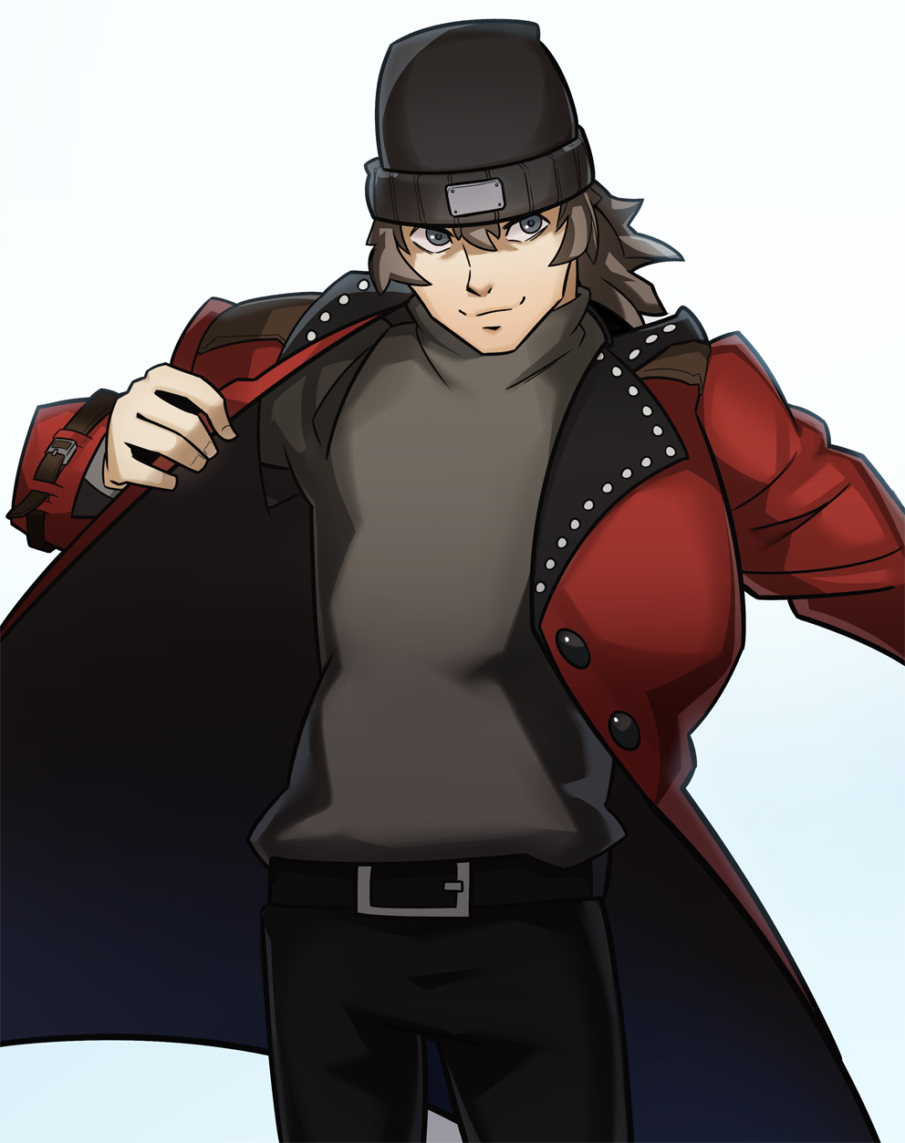 1boy aragaki_shinjirou beanie coat hat highres male_focus persona persona_3 simple_background smile solo splashbrush white_background