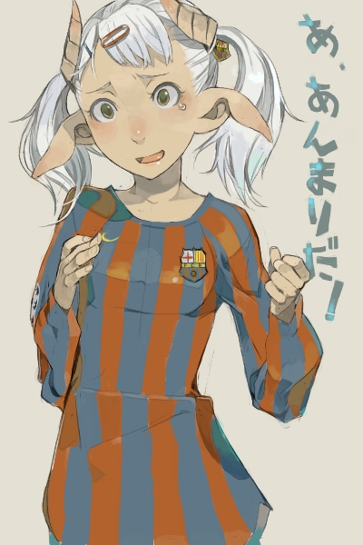 breasts fakepucco fc_barcelona horns pointy_ears translated twintails white_hair