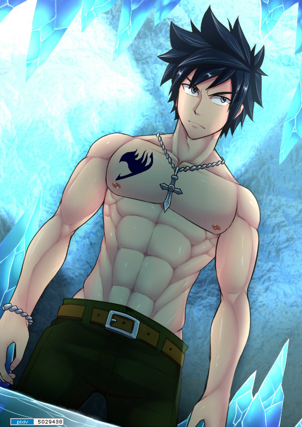 1boy abs bara fairy_tail gray_fullbuster male_focus muscle pecs restrained solo tofu_(coolboyz18) topless