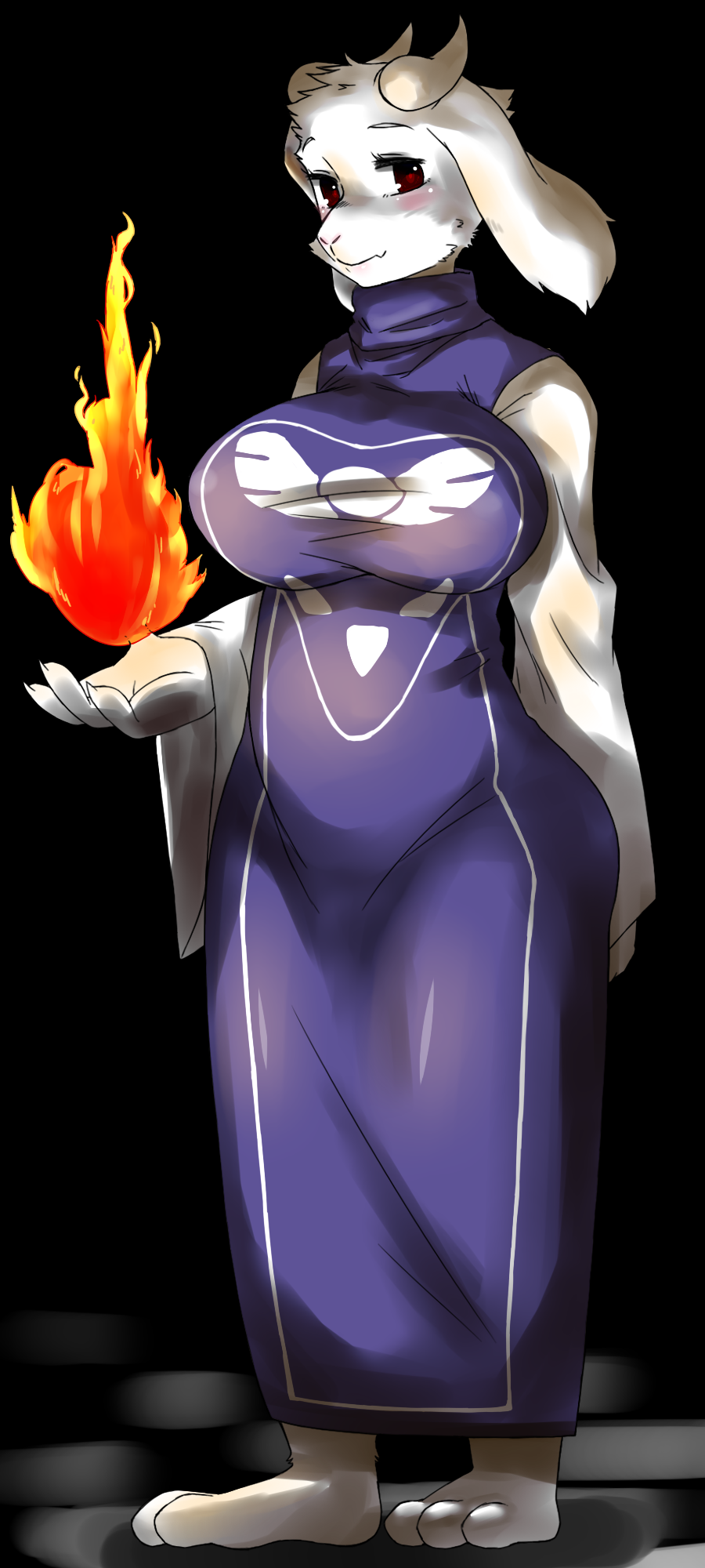 1girl artist_request breasts female flame full_body furry red_eyes sheep solo toriel undertale
