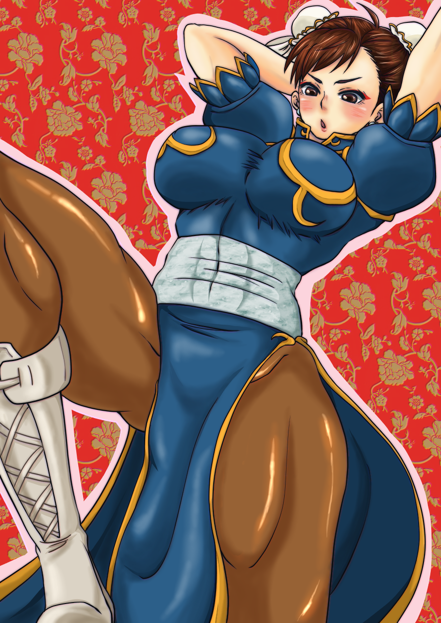 1girl blush boots breasts china_dress chinese_clothes chun-li cross-laced double_bun dress earrings floral_background footwear large_breasts pantyhose sakkun solo street_fighter