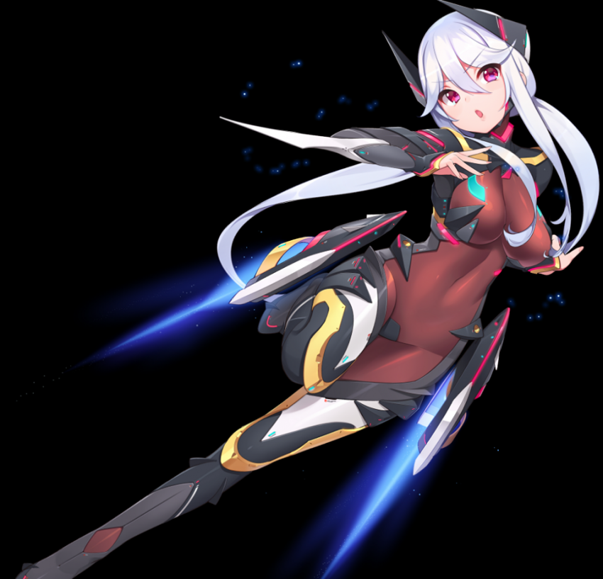 1girl bodysuit boots breasts character_request clothed_navel female headgear long_hair navel open_mouth silver_hair soccer_spirits solo ssberit violet_eyes