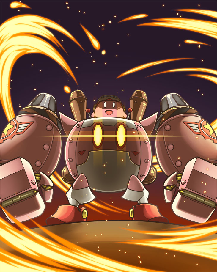 glowing glowing_eyes goggles goggles_on_head helmet kirby kirby:_planet_robobot kirby_(series) looking_at_viewer mecha nintendo no_humans solo