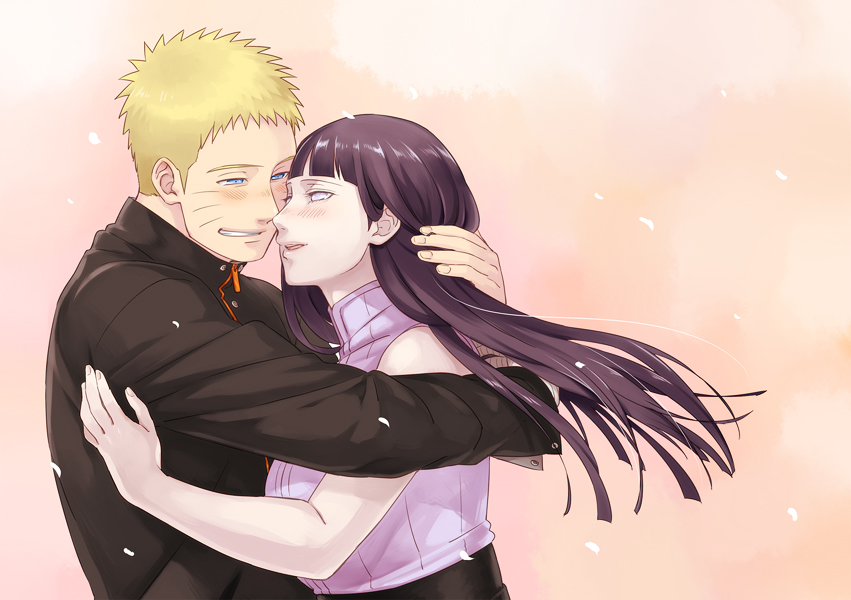 1boy 1girl blonde_hair blush couple hal_(sakurajam) hetero hug husband_and_wife hyuuga_hinata naruto naruto:_the_last purple_hair spiky_hair uzumaki_naruto whisker_markings whsikers