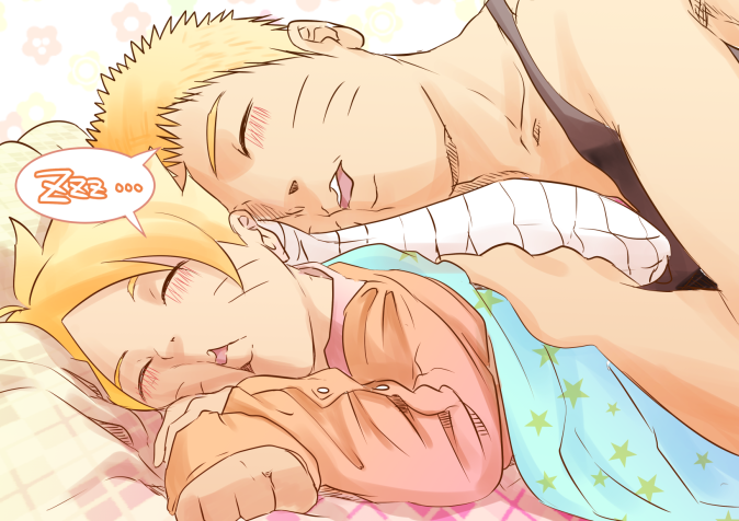 blonde_hair facial_mark father_and_son naruto sleeping uzumaki_boruto uzumaki_naruto zzz