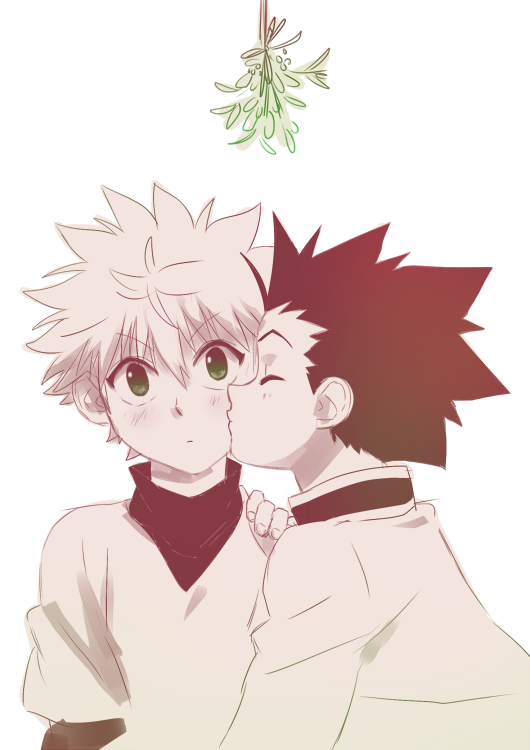 2boys blush brit child closed_eyes gon_freecss hunter_x_hunter killua_zoldyck kiss male_focus monochrome multiple_boys simple_background white_background yaoi