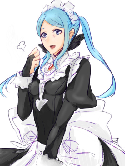 1girl artist_request blue_hair breasts female fire_emblem fire_emblem_if flora_(fire_emblem_if) looking_at_viewer maid md5_mismatch nintendo open_mouth resized smile solo