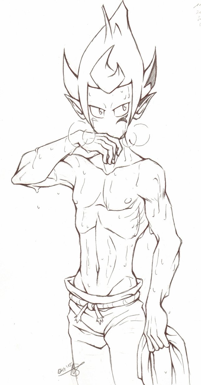 1boy abs hand_on_mouth iop lineart male_focus monochrome nipples panting pointy_ears shirtless simple_background solo standing sweat topless towel training tristepin_percedal wakfu wet white_background workout